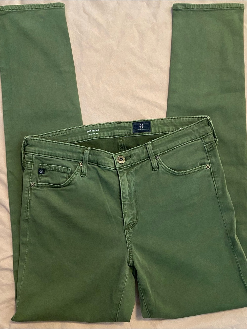 2 Pair AG Adriano Goldschmied Women’s Skinny Jeans in Olive and Burgundy